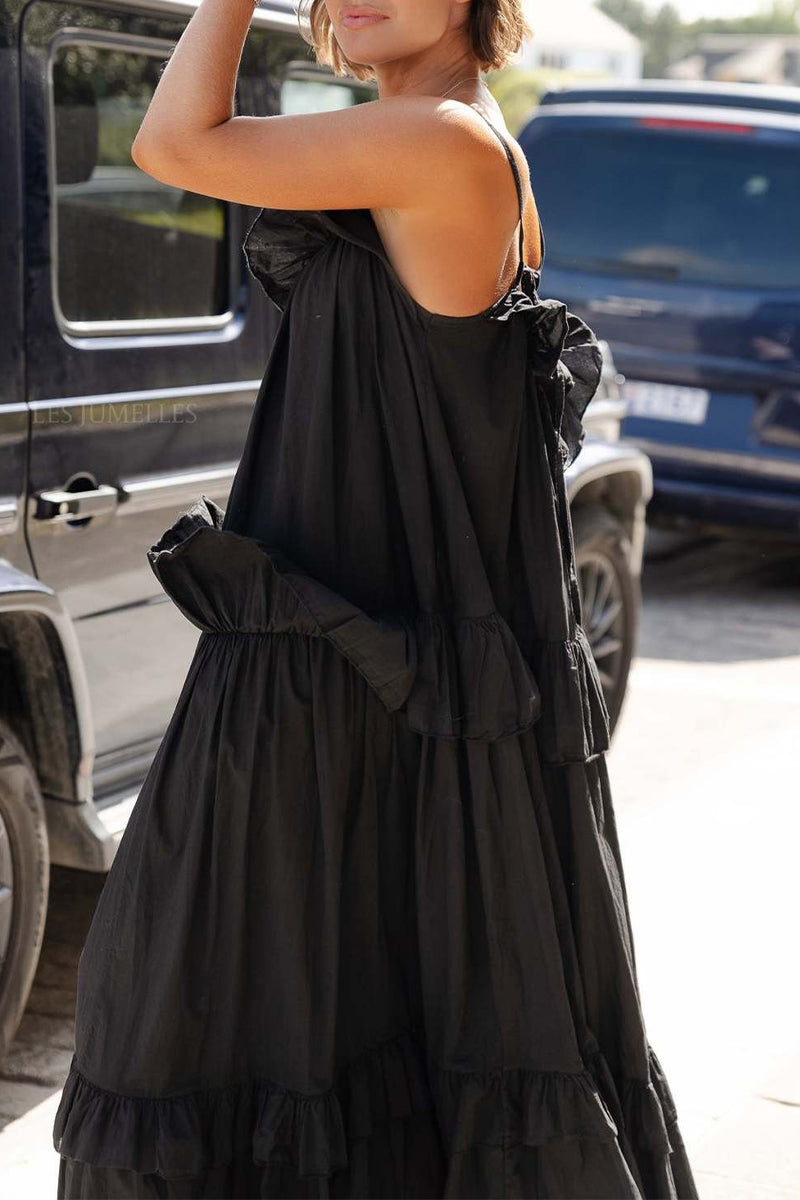 Sexy Solid Color Ruffle Flounce U Neck Sling Dresses