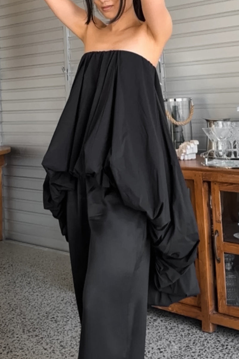Sexy Solid Color Ruched Irregular Strapless Strapless Dresses