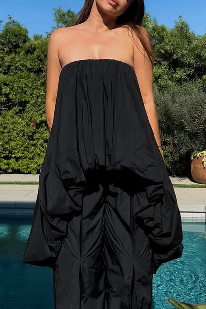 Sexy Solid Color Ruched Irregular Strapless Strapless Dresses