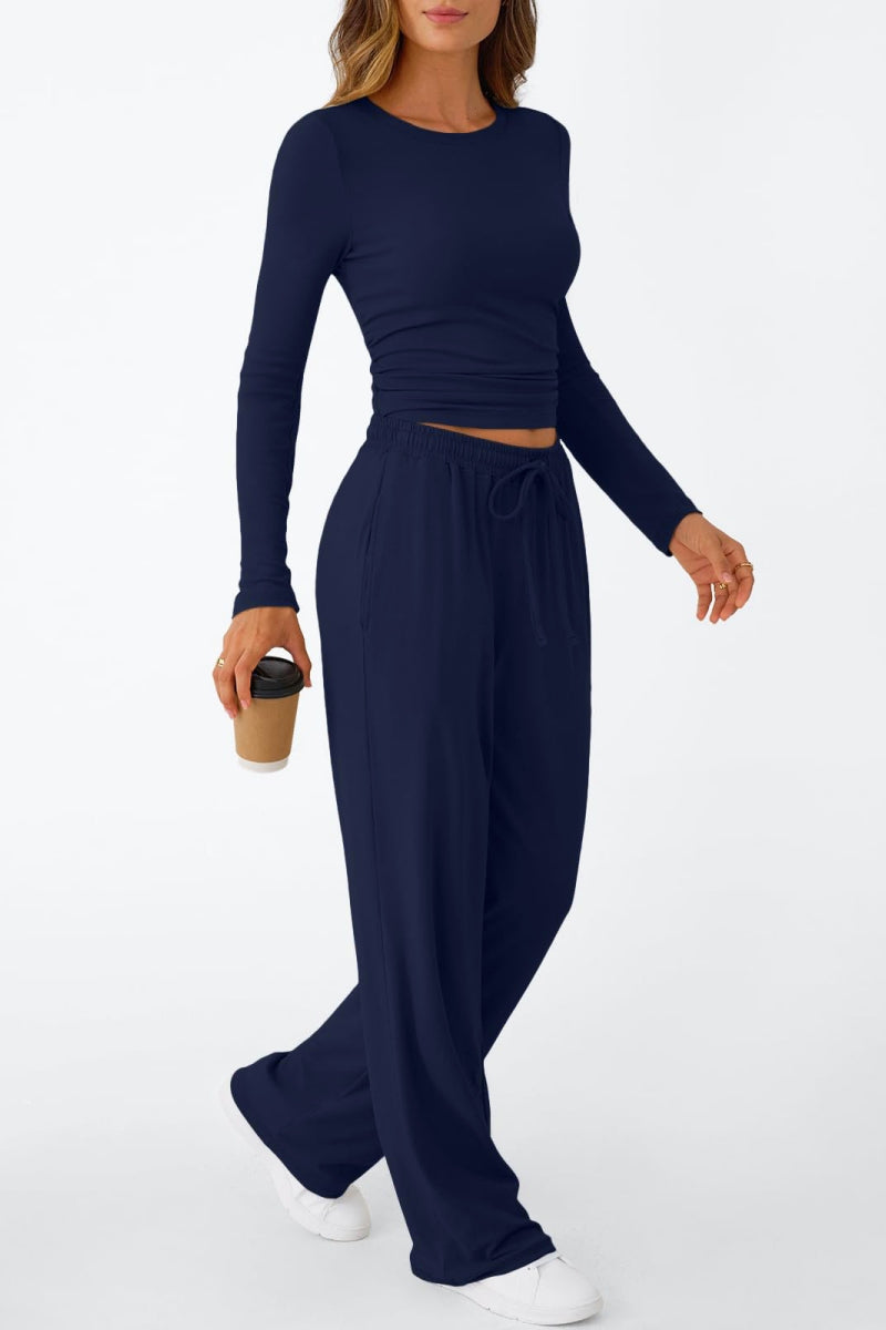 Casual Daily Solid Color Basic O Neck Long Sleeve Two Pieces