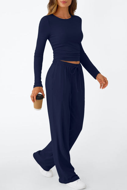 Casual Daily Solid Color Basic O Neck Long Sleeve Two Pieces