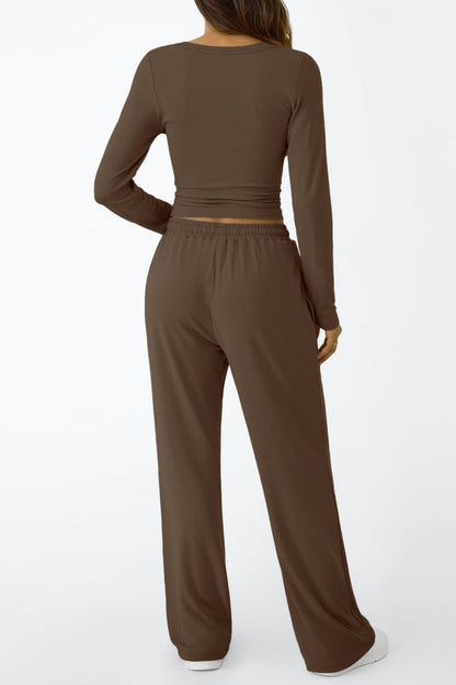 Casual Daily Solid Color Basic O Neck Long Sleeve Two Pieces