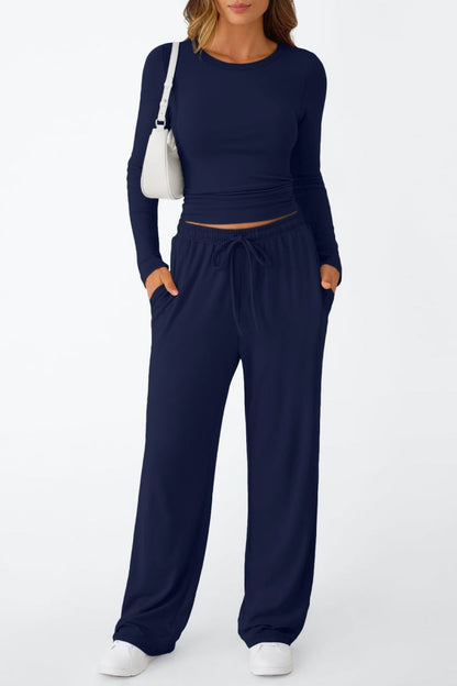 Casual Daily Solid Color Basic O Neck Long Sleeve Two Pieces