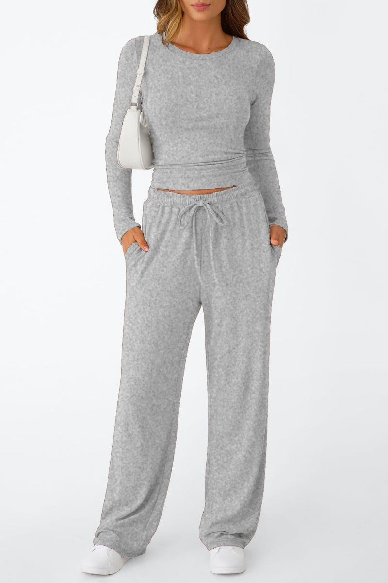 Casual Daily Solid Color Basic O Neck Long Sleeve Two Pieces