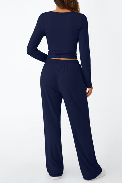 Casual Daily Solid Color Basic O Neck Long Sleeve Two Pieces