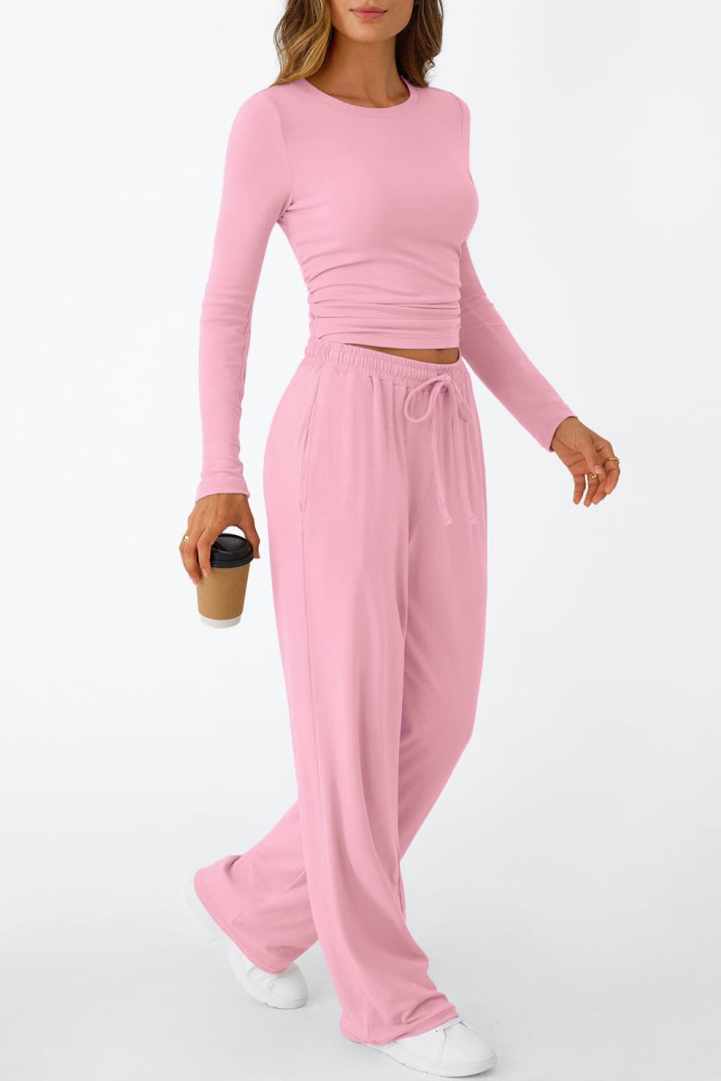 Casual Daily Solid Color Basic O Neck Long Sleeve Two Pieces
