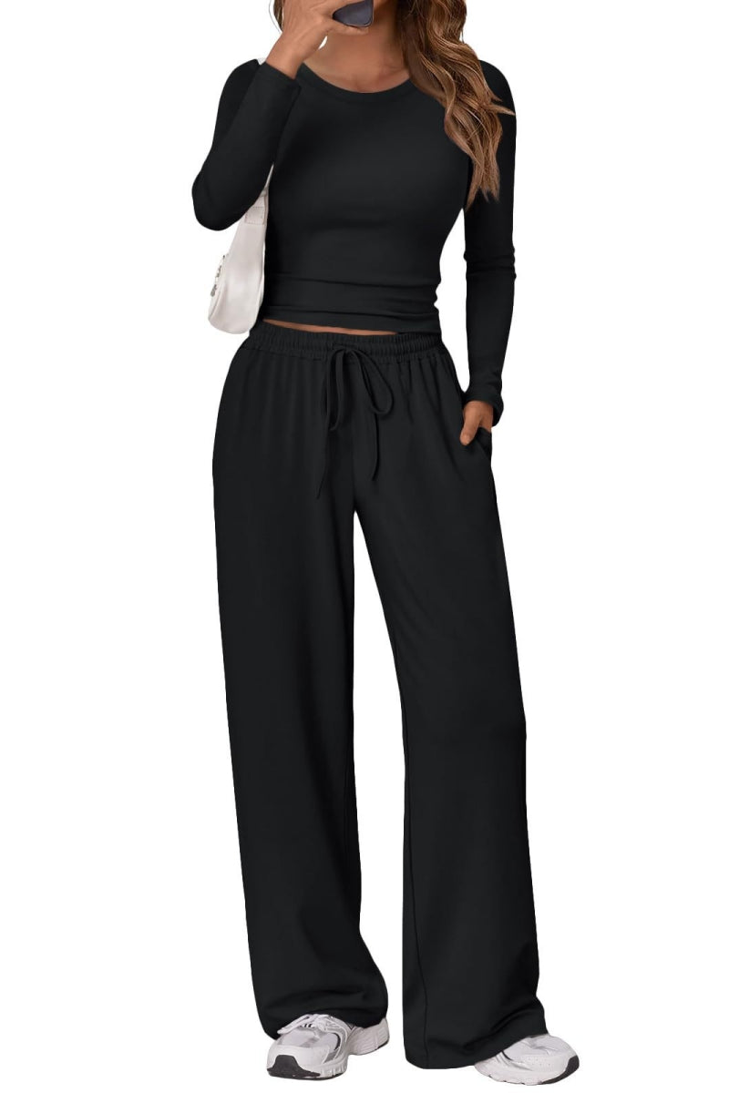 Casual Daily Solid Color Basic O Neck Long Sleeve Two Pieces