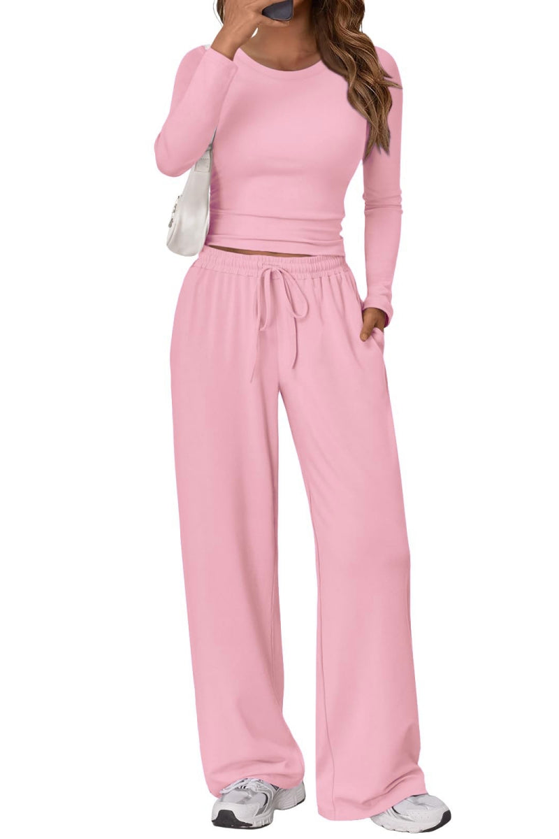 Casual Daily Solid Color Basic O Neck Long Sleeve Two Pieces