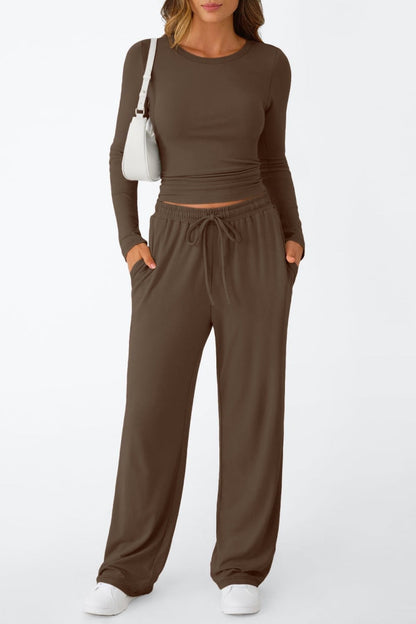 Casual Daily Solid Color Basic O Neck Long Sleeve Two Pieces