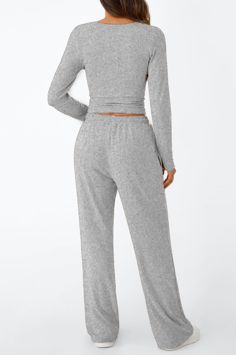 Casual Daily Solid Color Basic O Neck Long Sleeve Two Pieces