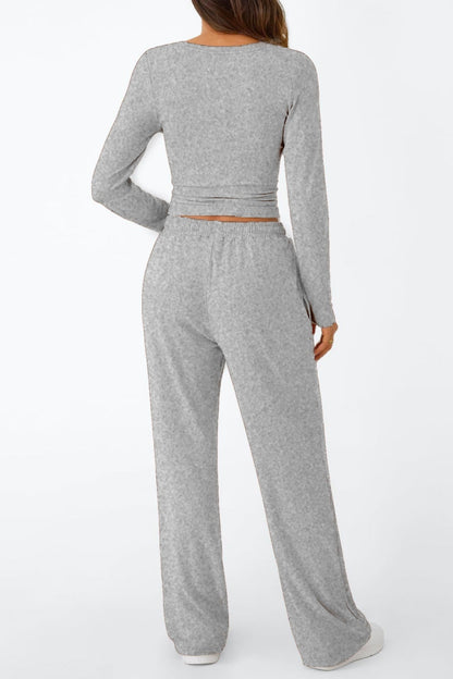Casual Daily Solid Color Basic O Neck Long Sleeve Two Pieces