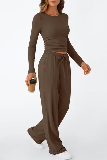 Casual Daily Solid Color Basic O Neck Long Sleeve Two Pieces