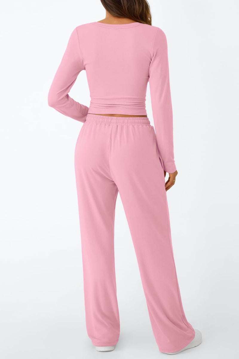 Casual Daily Solid Color Basic O Neck Long Sleeve Two Pieces