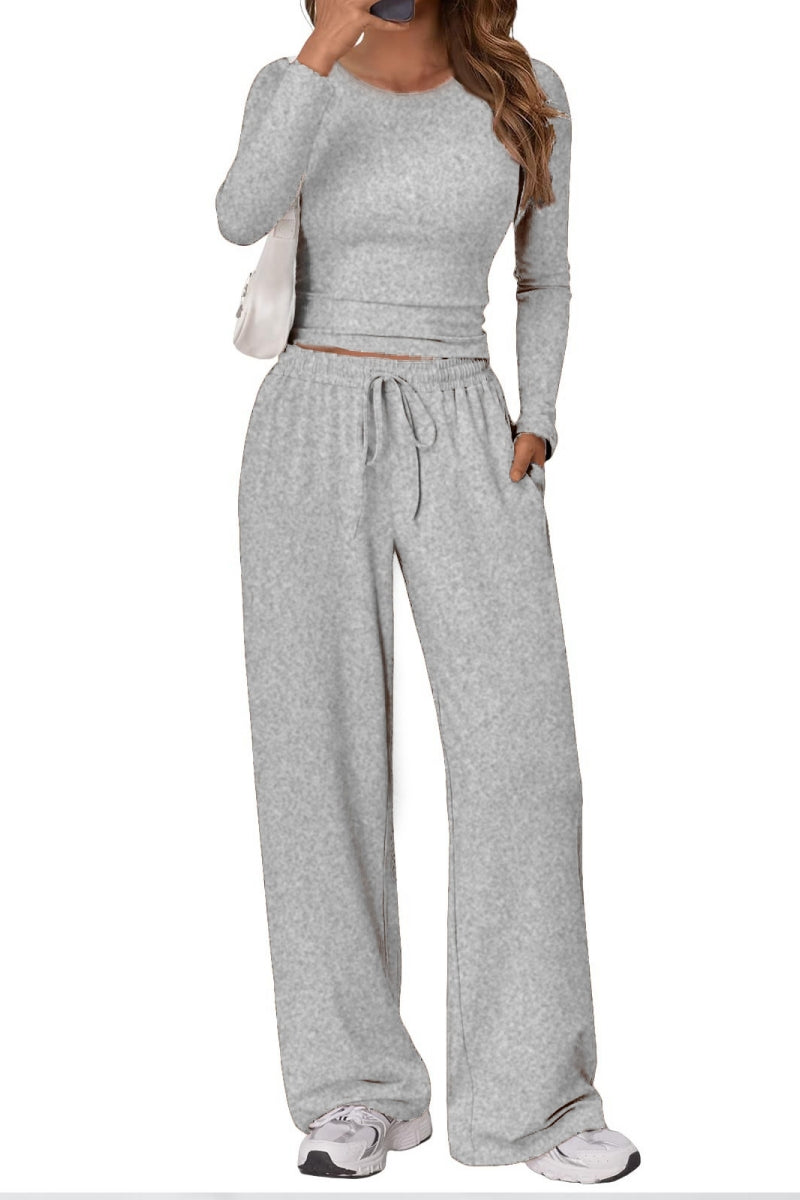Casual Daily Solid Color Basic O Neck Long Sleeve Two Pieces