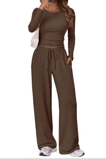 Casual Daily Solid Color Basic O Neck Long Sleeve Two Pieces