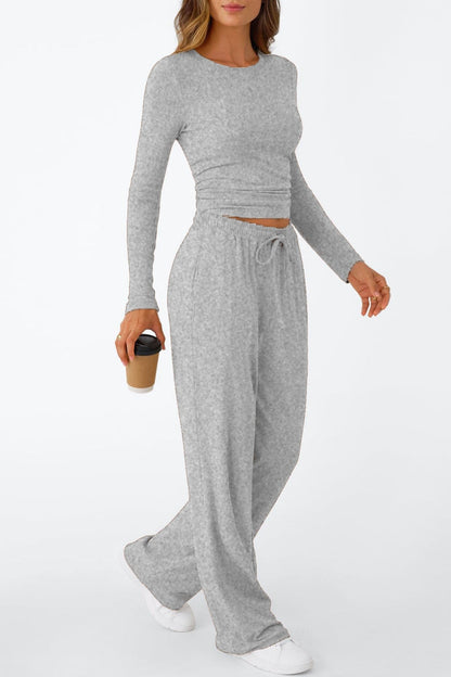 Casual Daily Solid Color Basic O Neck Long Sleeve Two Pieces