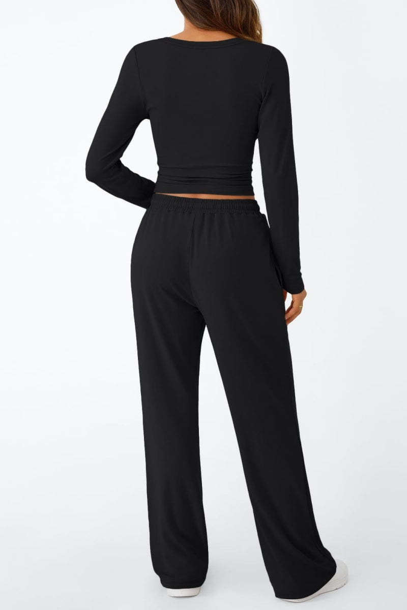 Casual Daily Solid Color Basic O Neck Long Sleeve Two Pieces
