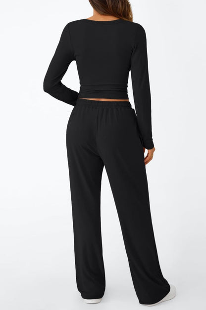 Casual Daily Solid Color Basic O Neck Long Sleeve Two Pieces