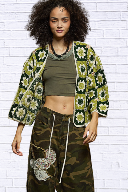 Winnie Open Front Cardigan with Varied Patterns