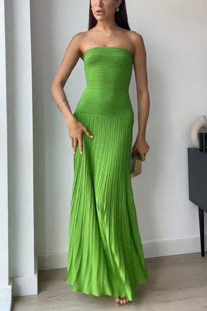 Strapless Tube Pleated Maxi Knit Dress