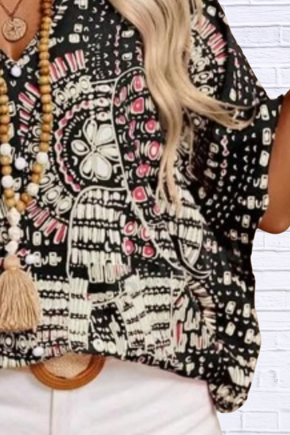 Printed V-Neck Half Sleeve Top