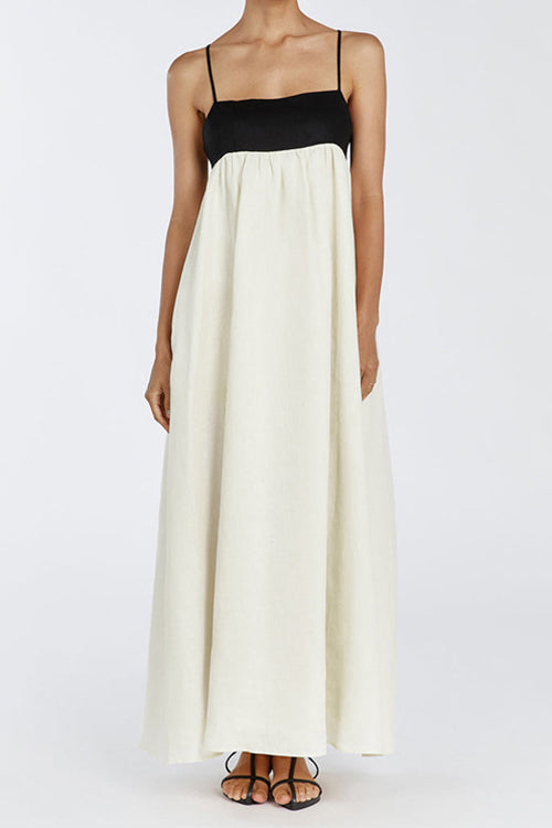 Backless Color Block Splice Swing Maxi Cami Dress