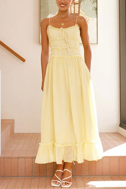 Frill Trim Tie Bow Swing Maxi Cami Dress