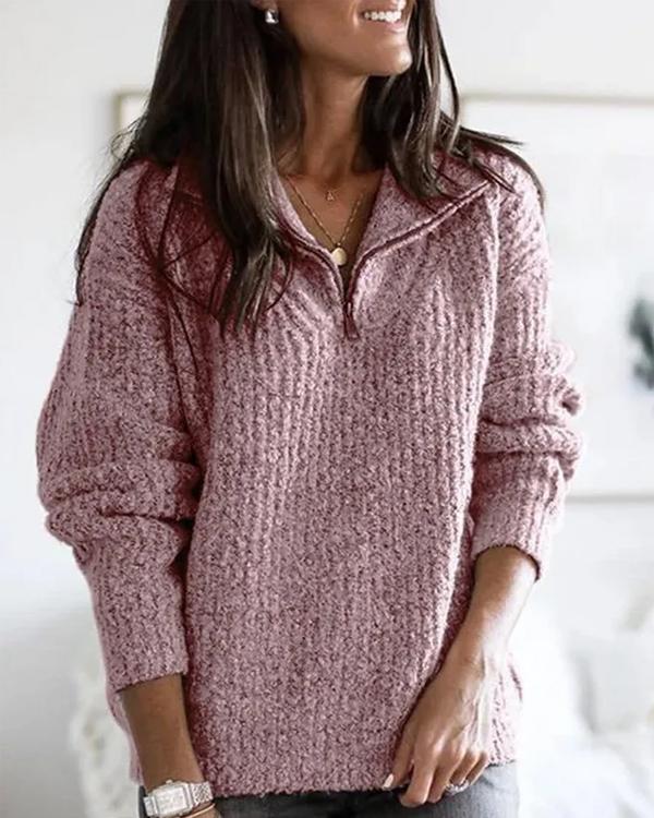 Clidress Zipper Shirt Collar  Knitting Sweater