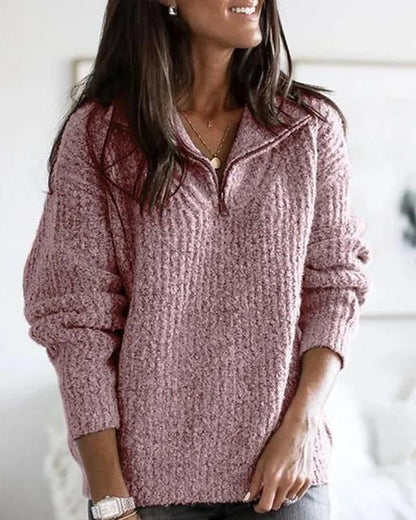 Clidress Zipper Shirt Collar  Knitting Sweater