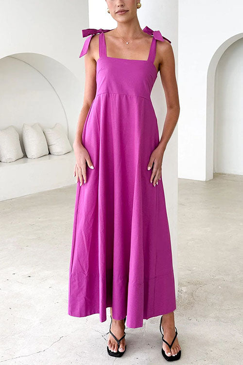 Bow Shoulder Empire Waist Swing Maxi Cami Dress