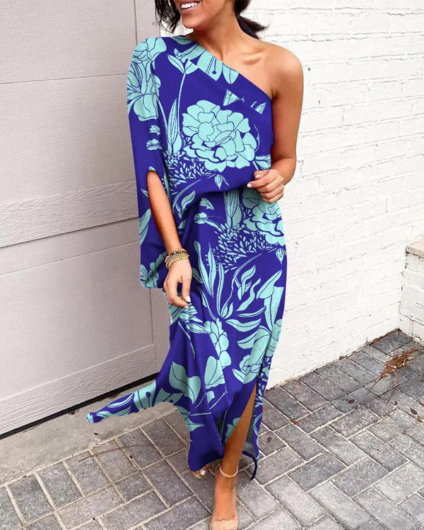Clidress One Shoulder Flower Evening Dress
