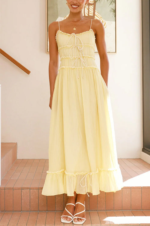 Frill Trim Tie Bow Swing Maxi Cami Dress