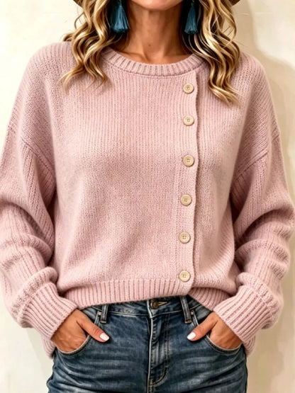 Decorative Button Dropped Shoulder Sweater