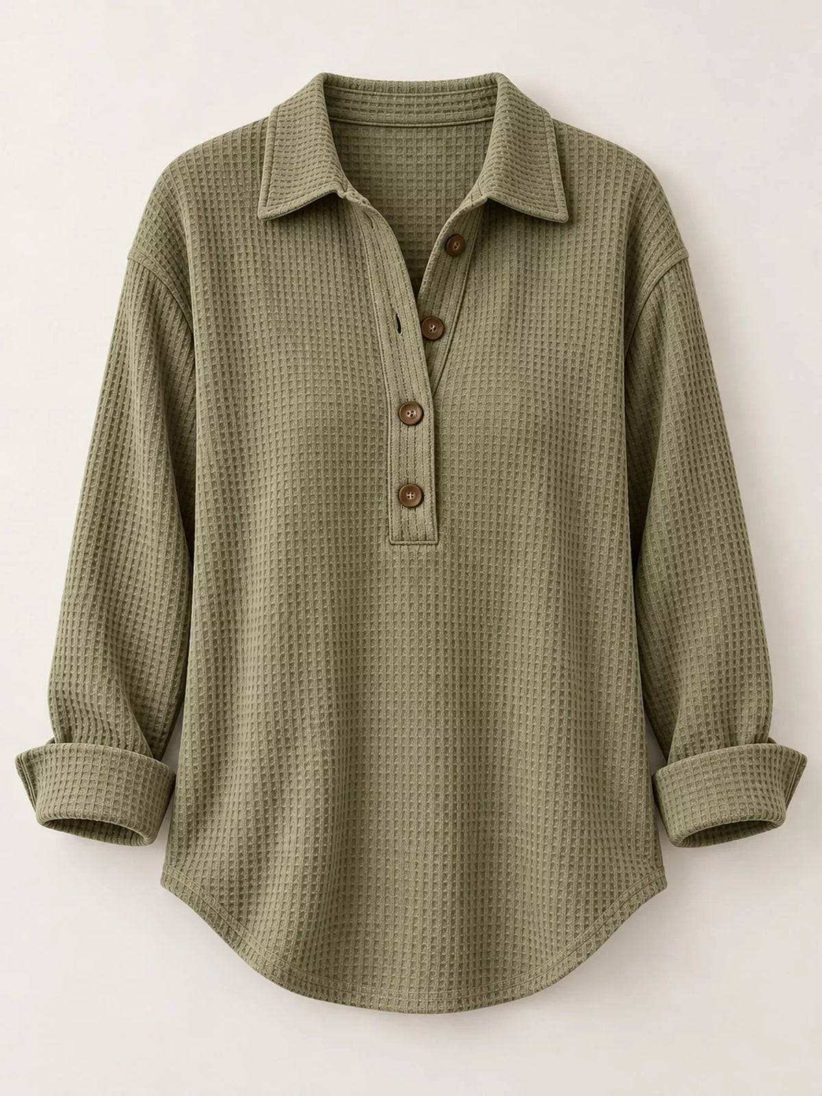 Full Size Waffle Knit Long Sleeve Polo Top Plus Size