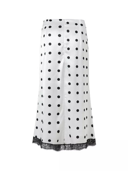 Polka Dot Midi Skirt with Lace Trim