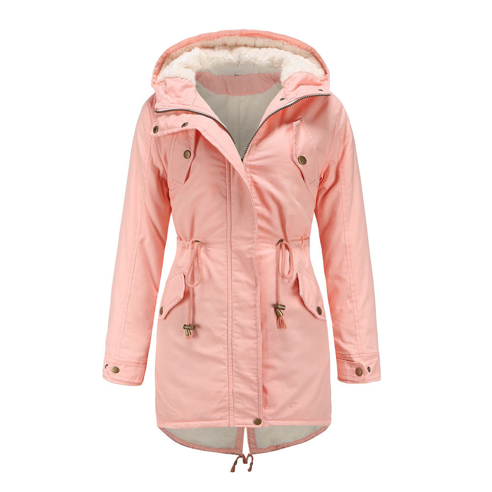 Solid Color Hooded Cotton-Padded Coat Pink