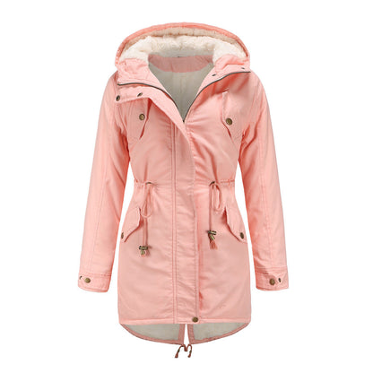 Solid Color Hooded Cotton-Padded Coat Pink