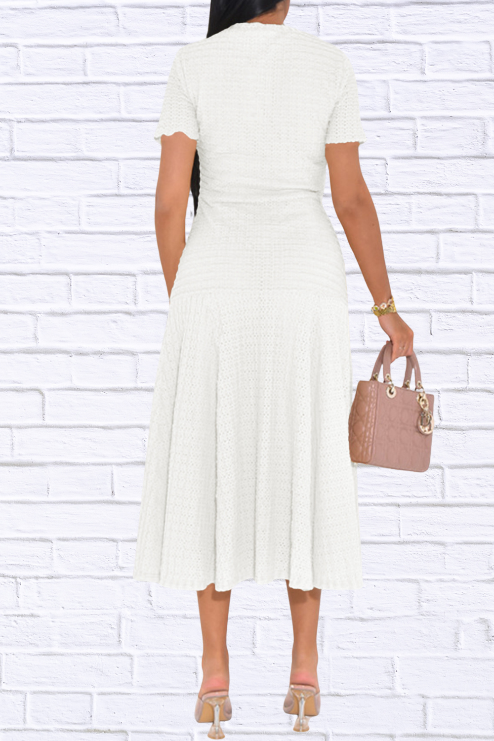 Textured Knit Short Sleeve Dress
