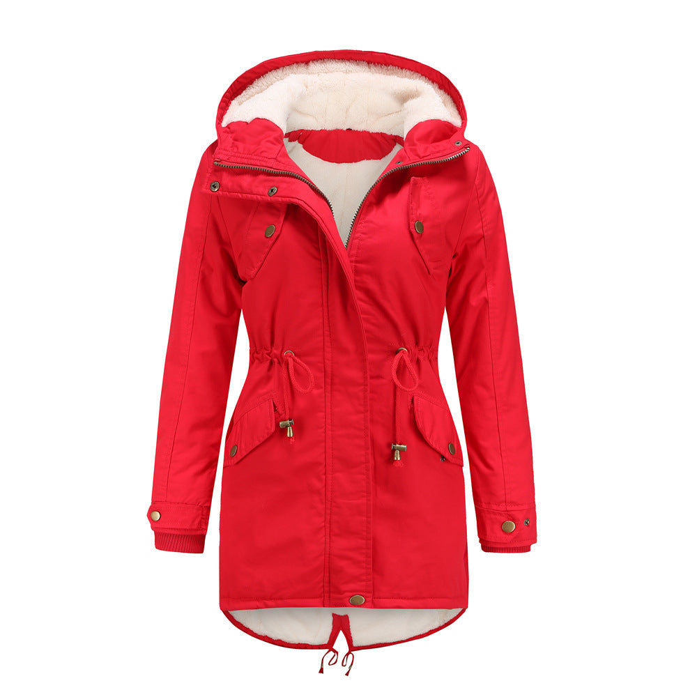 Solid Color Hooded Cotton-Padded Coat Red