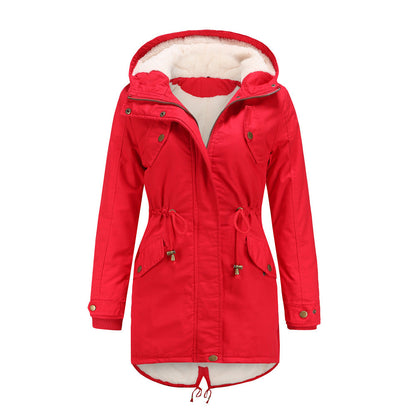 Solid Color Hooded Cotton-Padded Coat Red