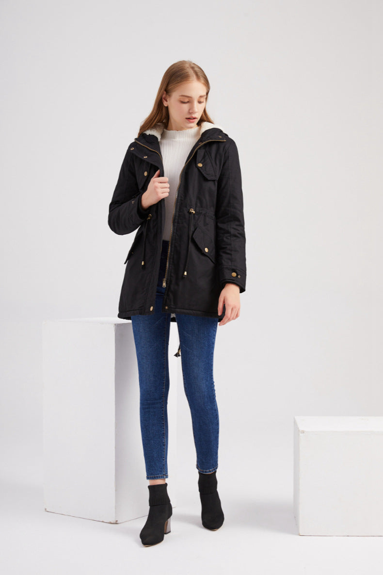 Solid Color Hooded Cotton-Padded Coat