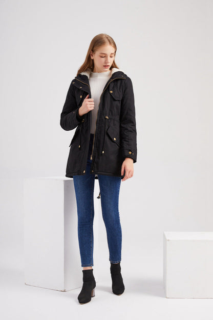 Solid Color Hooded Cotton-Padded Coat
