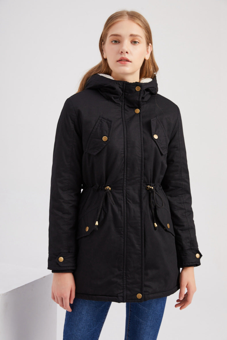 Solid Color Hooded Cotton-Padded Coat