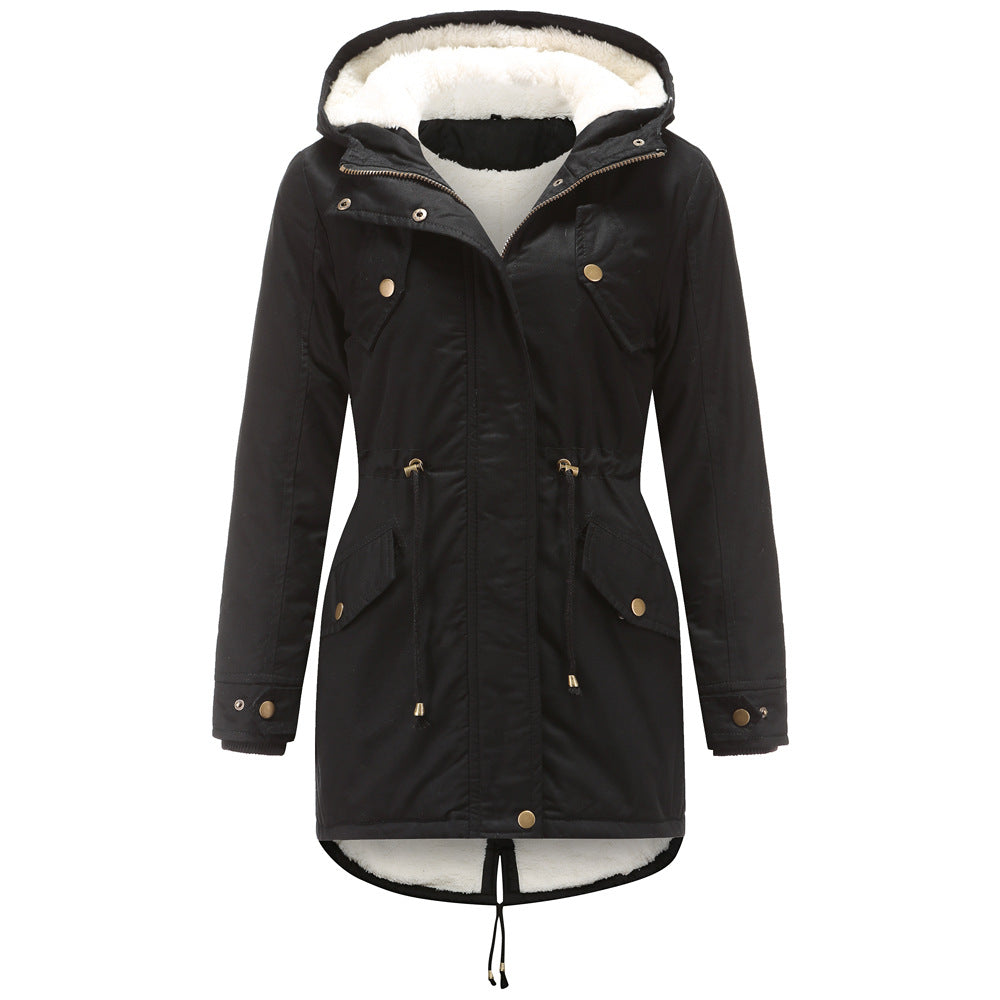 Solid Color Hooded Cotton-Padded Coat Black