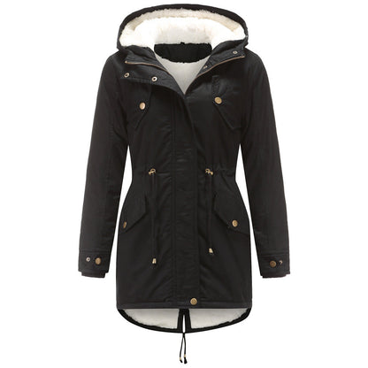 Solid Color Hooded Cotton-Padded Coat Black