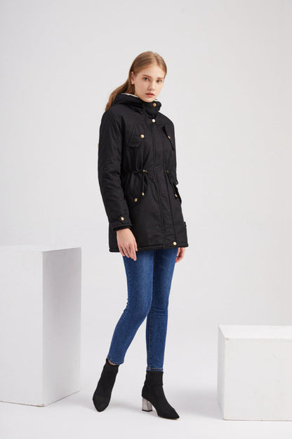 Solid Color Hooded Cotton-Padded Coat