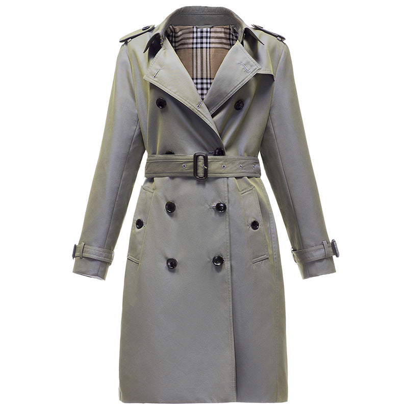 Khaki Double-Breasted Coat S Gray Green