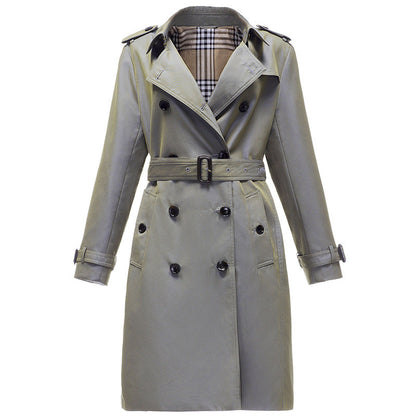 Khaki Double-Breasted Coat S Gray Green
