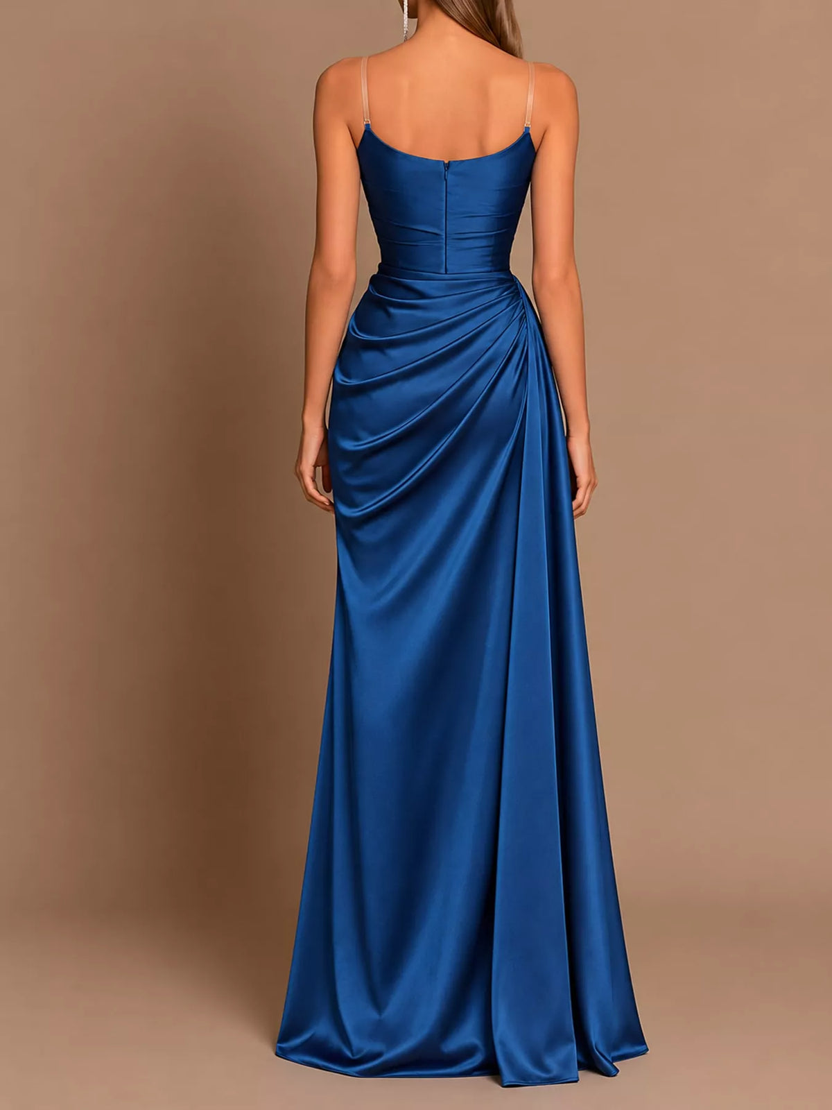 Satin Cowl Neck High Slit Evening Maxi Dress