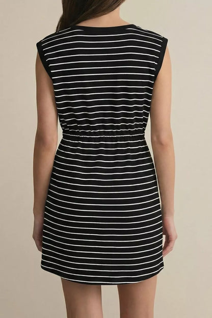 Stripe Drawstring Tunic Tank Mini Dress with Pockets